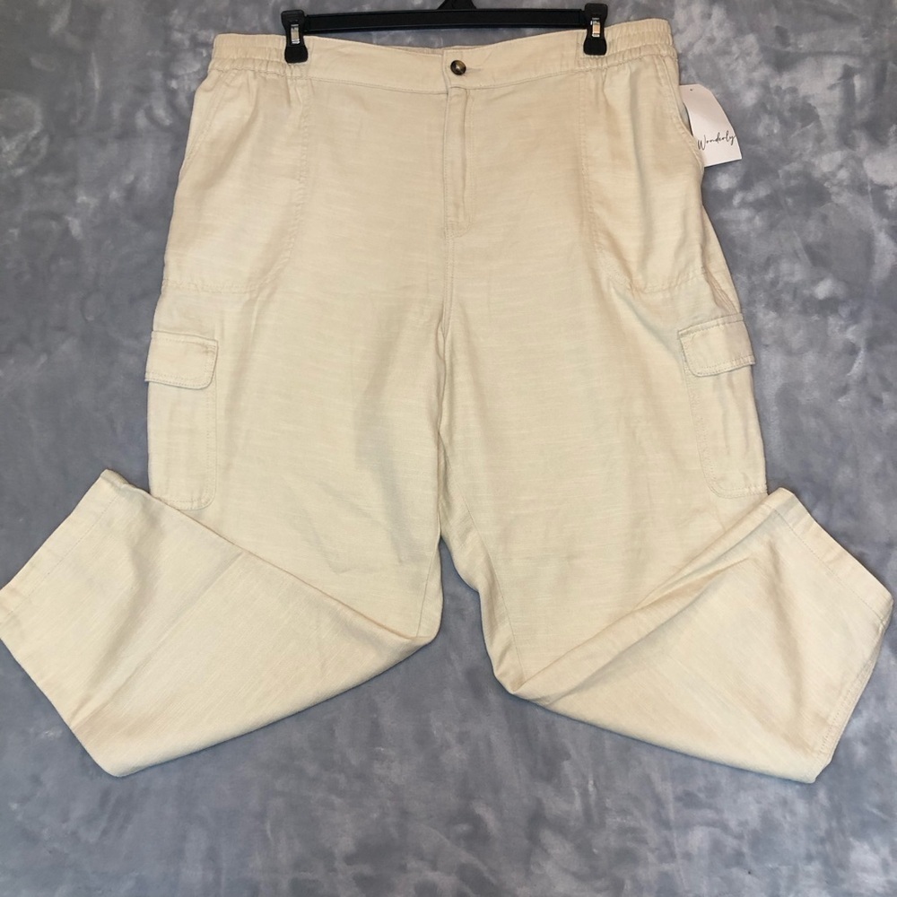 Wonderly Women's Casual Light Weight Pants with Side Pockets Cream Size XXL NWT